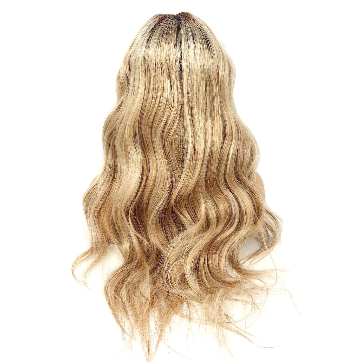 Blonde human hair lace front wig with dark root
