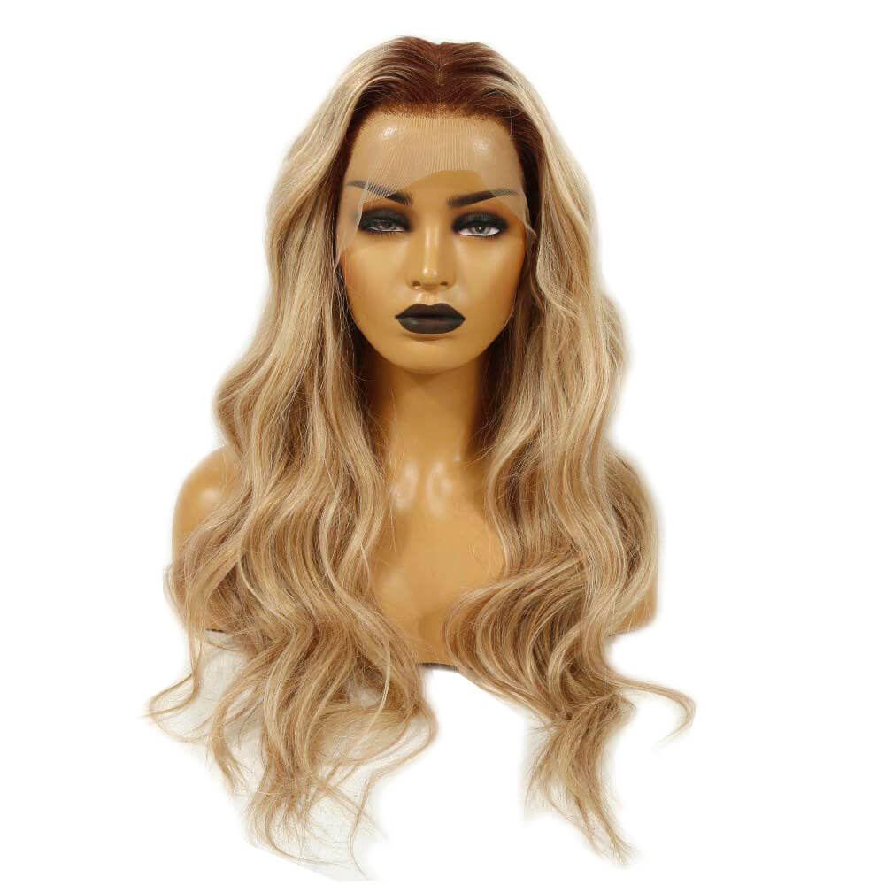 Blonde highlight dark root human hair lace wit
