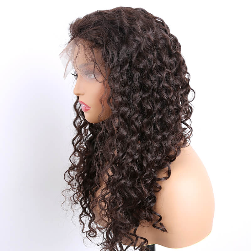 Virgin Human Hair Curly Glueless Full Lace Wig 20inch Natural Black