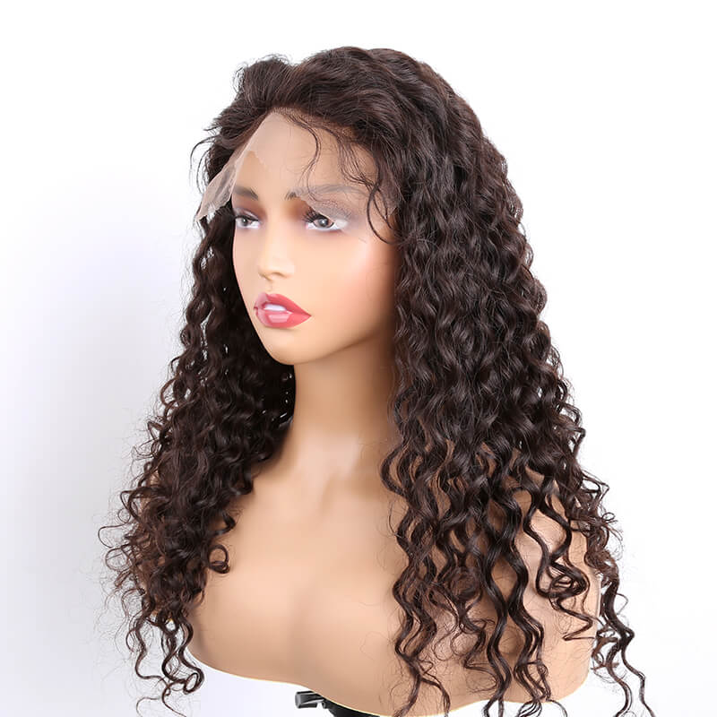 Virgin Human Hair Curly Glueless Full Lace Wig 20inch Natural Black