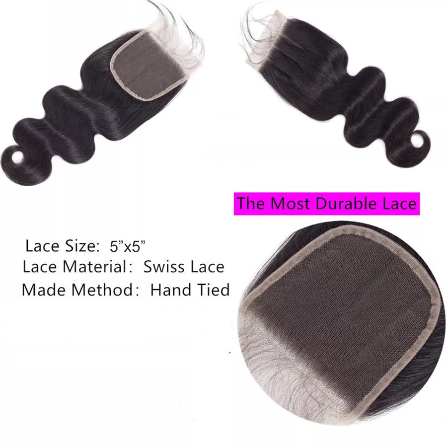Free Part Body Wave 5x5 Human Hair Lace Closure
