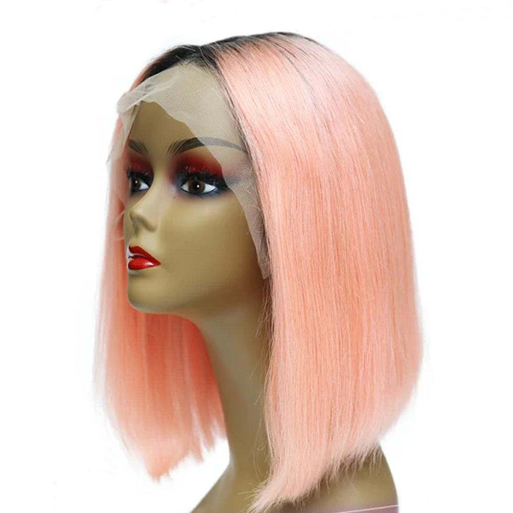 Human Virgin Hair Straight Short Bob Wig Ombre #1B/Pink Human Hair Wigs