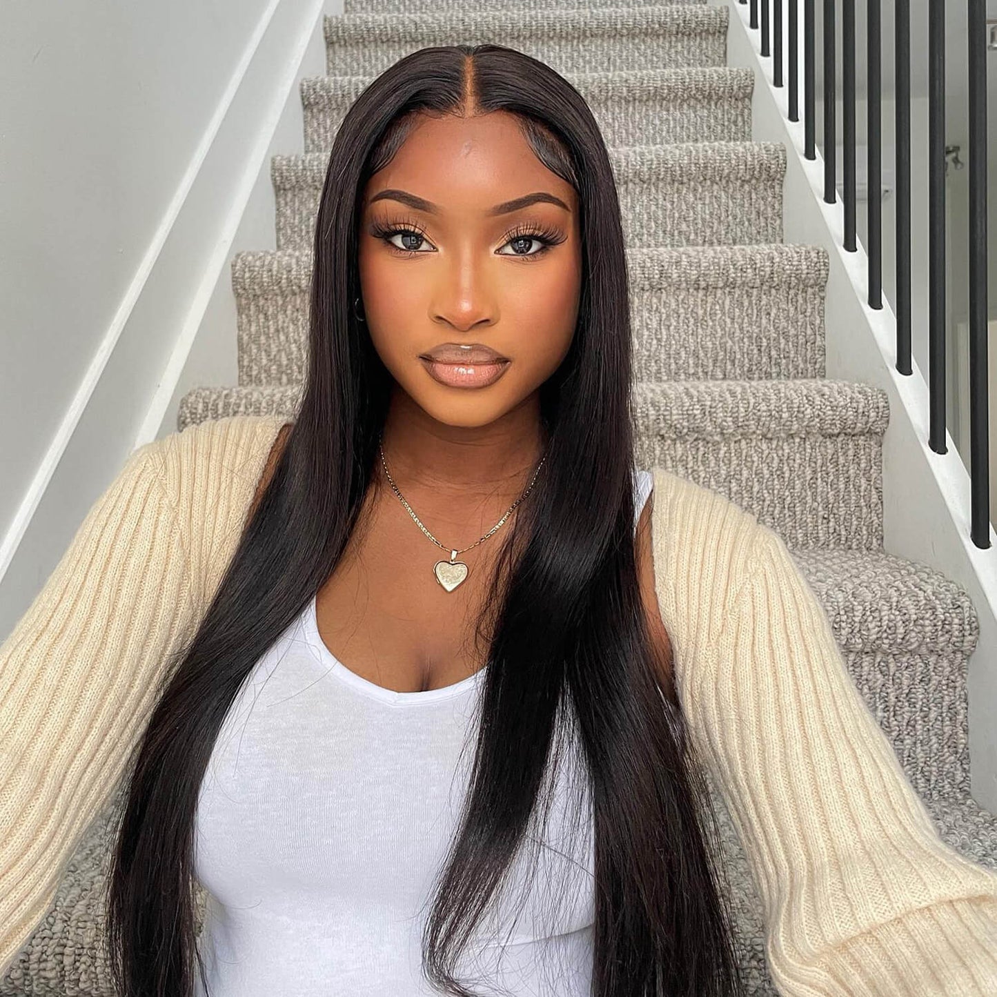 Black Straight Human Hair Lace Front Wig