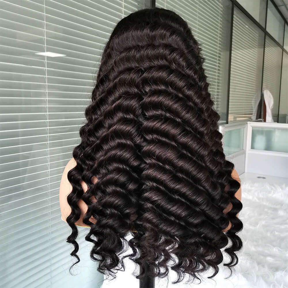 Black women deep wave human hair wig