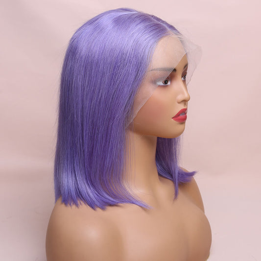 Human Hair Lavender Purple Straight Lace Frontal Bob Wig Short Wig