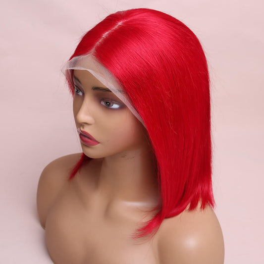 Human Hair Red Straight Lace Frontal Bob Wig Short Wig