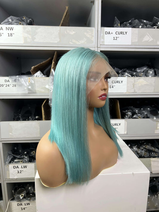 Straight Bob Lace Front Wigs 13x4 Transparent Short Lace Wigs Dusty Blue