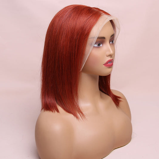 Human Hair Straight Lace Frontal Ginger Brown Bob Wig Short Wig