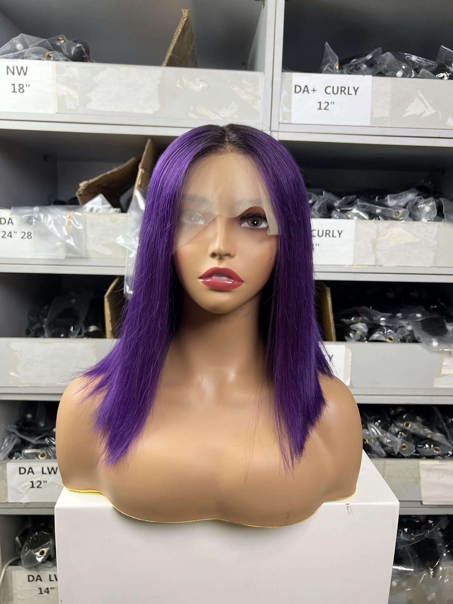 Human Hair Ombre #1B/Purple Straight Lace Front Bob Wig Short Wig