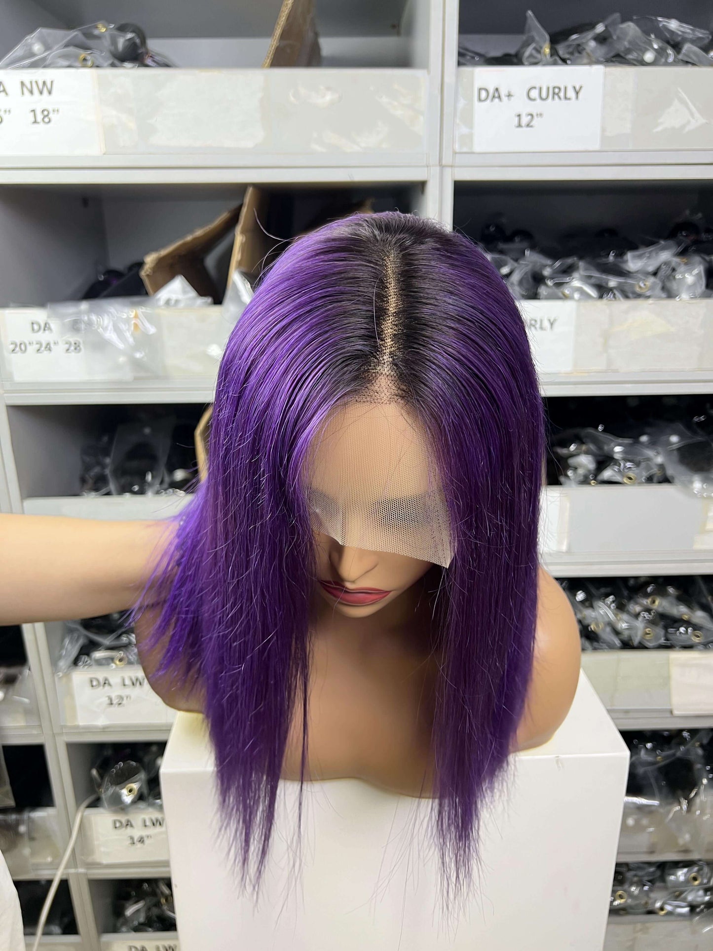 Human Hair Ombre #1B/Purple Straight Lace Front Bob Wig Short Wig