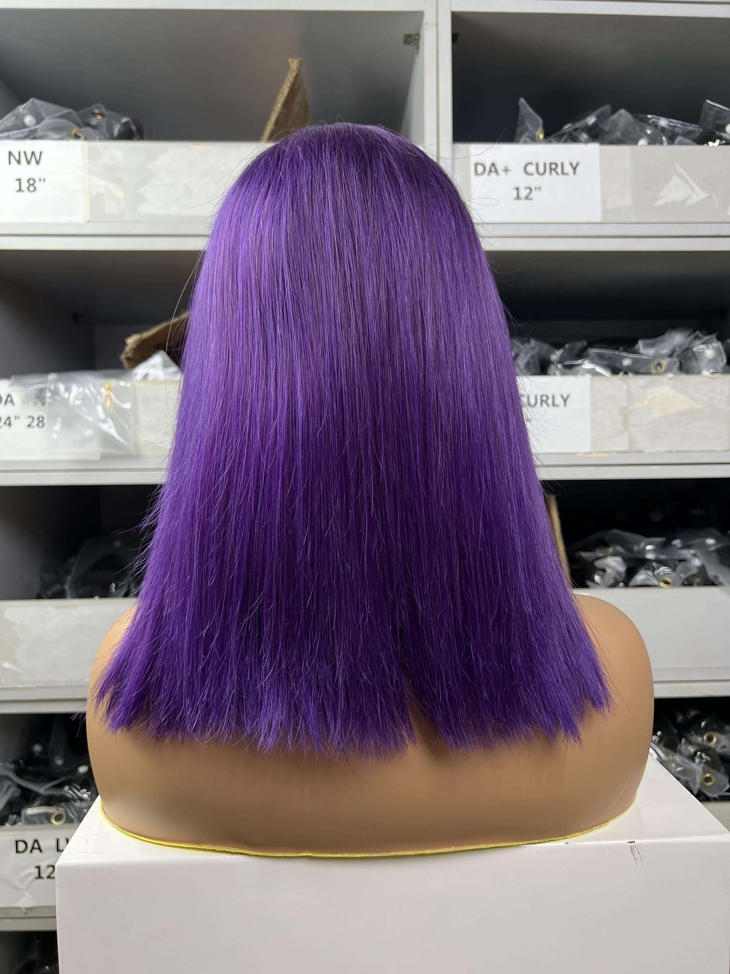 Human Hair Ombre #1B/Purple Straight Lace Front Bob Wig Short Wig