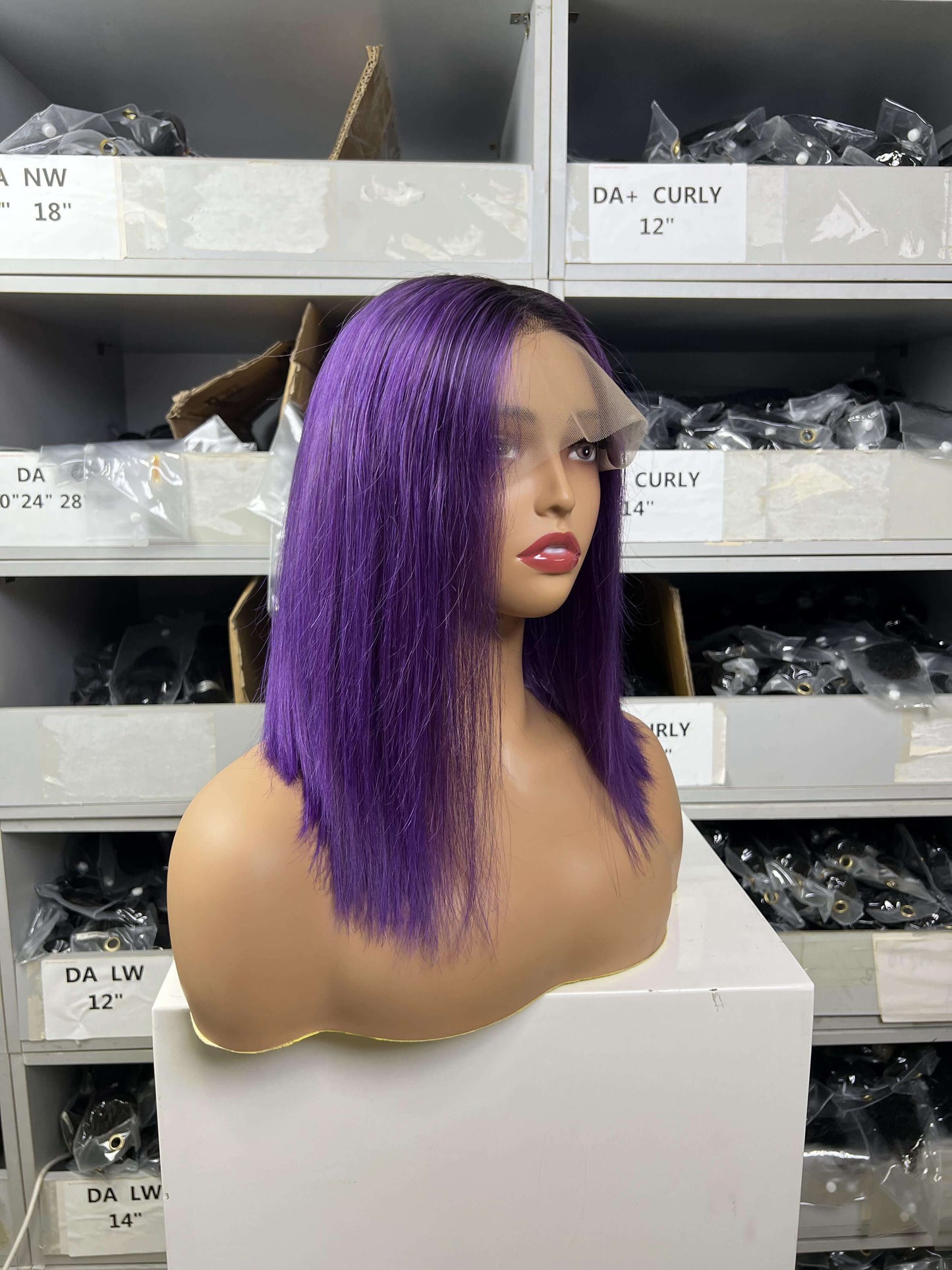 Human Hair Ombre #1B/Purple Straight Lace Front Bob Wig Short Wig