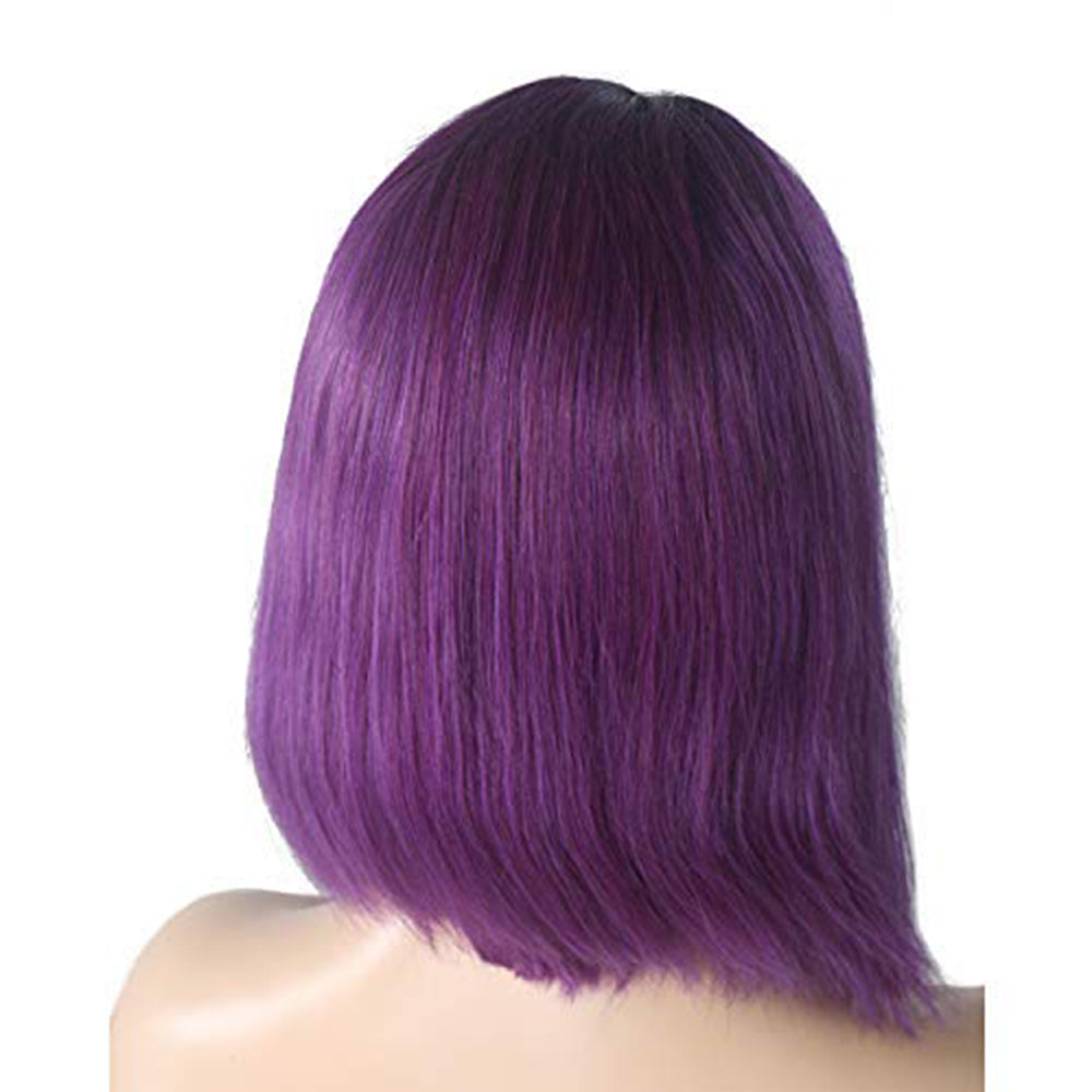 Human Hair Ombre #1B/Purple Straight Lace Front Bob Wig Short Wig