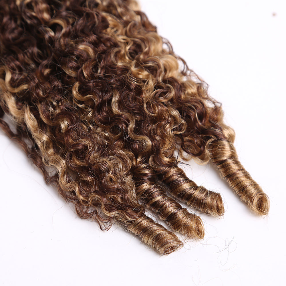 Crochet Hair Extensions Brown with Honey Blonde Highlight Human Hair