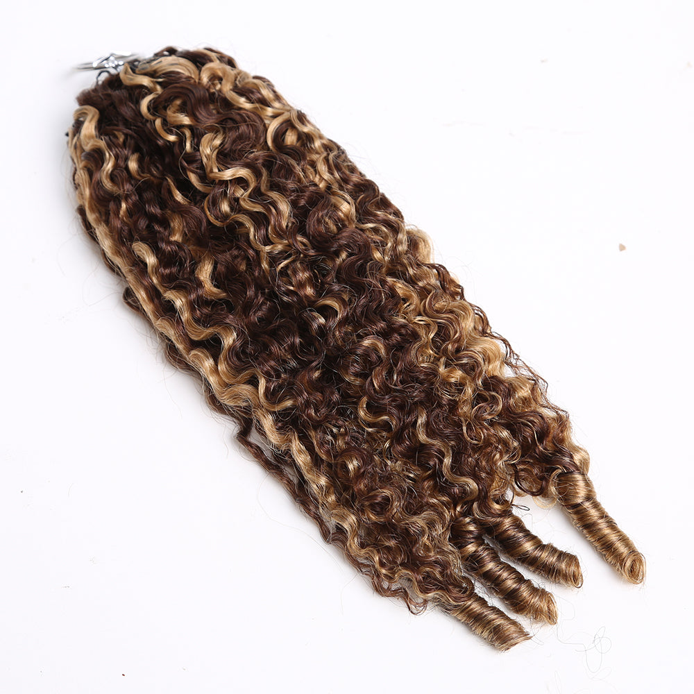 Crochet Hair Extensions Brown with Honey Blonde Highlight Human Hair