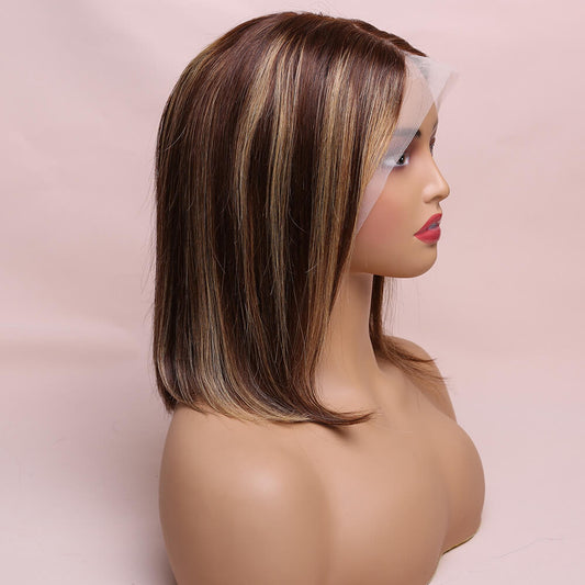 Human Hair Straight Lace Frontal Bob Wig Highlight Color Short Wig