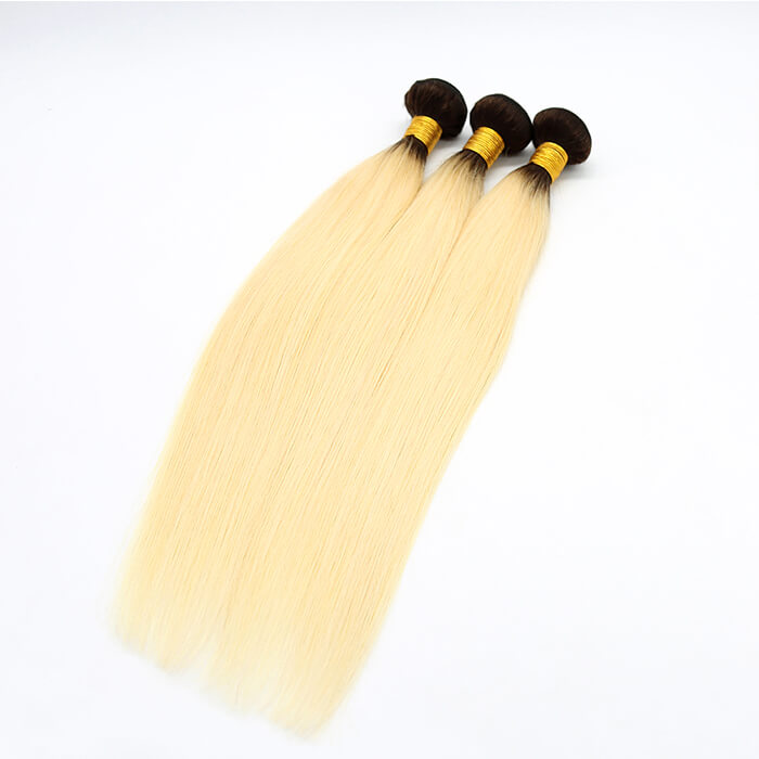 Ombre Blonde Human Hair Weaves #1B/613 Straight 1 Bundle