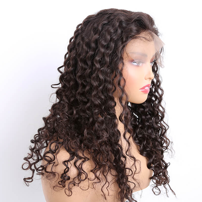 Virgin Human Hair Curly Glueless Full Lace Wig 20inch Natural Black