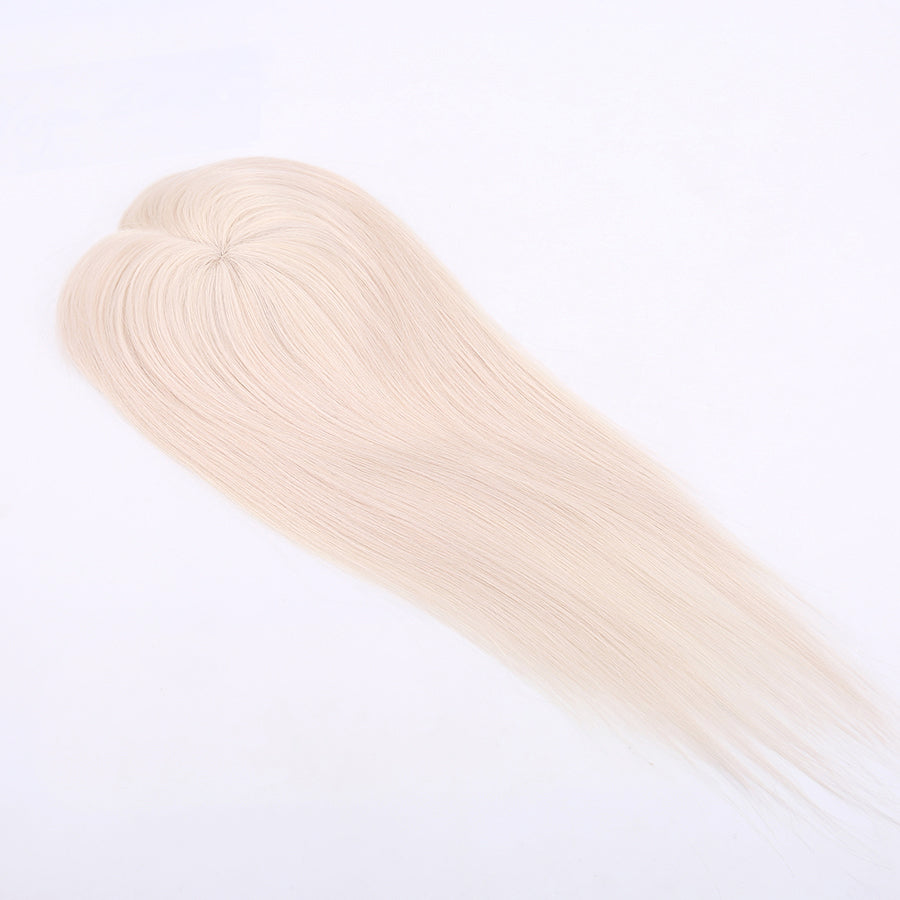 Fine Mono Topper Platinum Blonde Color Human Hair with Pu Around For Women