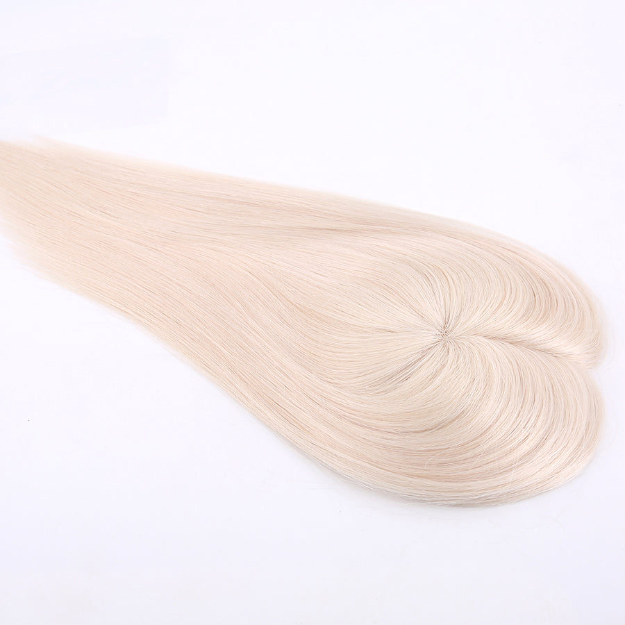 Fine Mono Topper Platinum Blonde Color Human Hair with Pu Around For Women