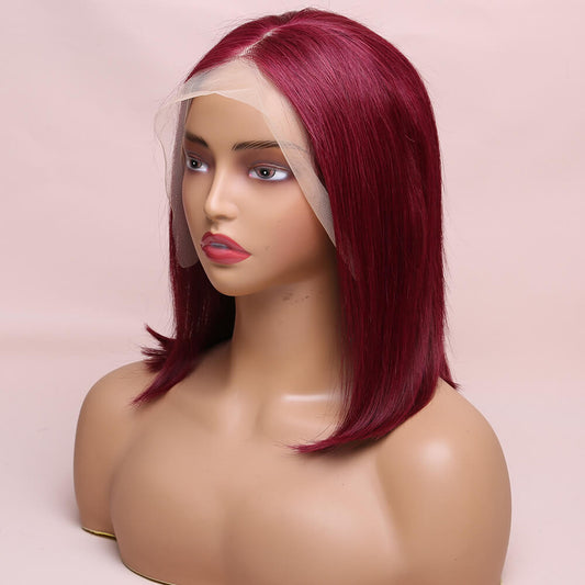Human Hair Burgundy Straight Lace Frontal Bob Wig Short Wig