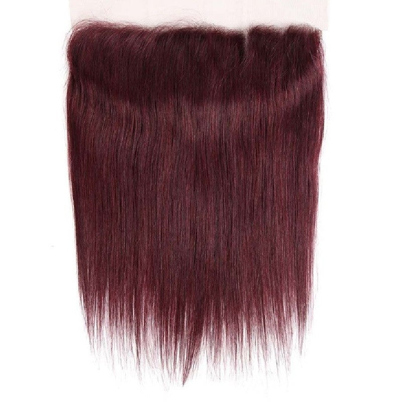 Straight Human Hair Weaves Wine Red 3 Bundles with Full Lace Frontal Closure 13x4