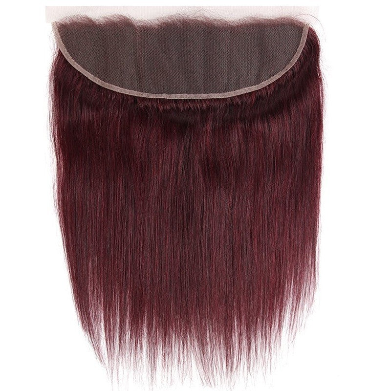 Straight Human Hair Weaves Wine Red 3 Bundles with Full Lace Frontal Closure 13x4
