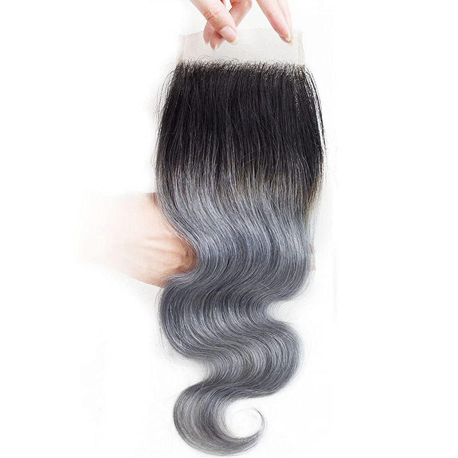 #1B Grey 4x4 Ombre Human Hair Top Lace Closure