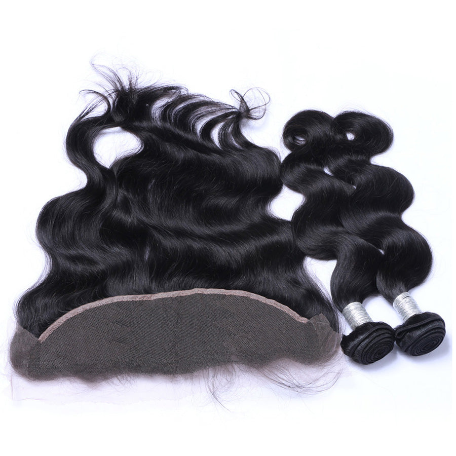 Black human hair body wave lace frontal and human hair bundles