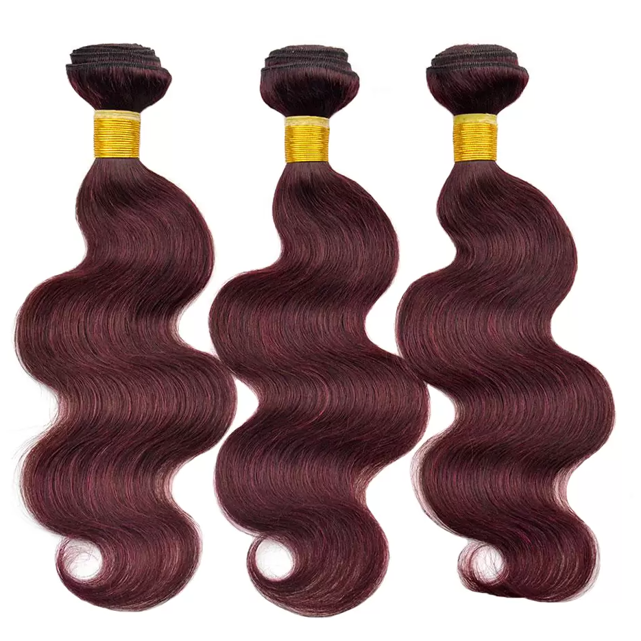 Human Hair Weave 3 Bundles with Lace Closure 4x4 Burgundy 99j Body Wave