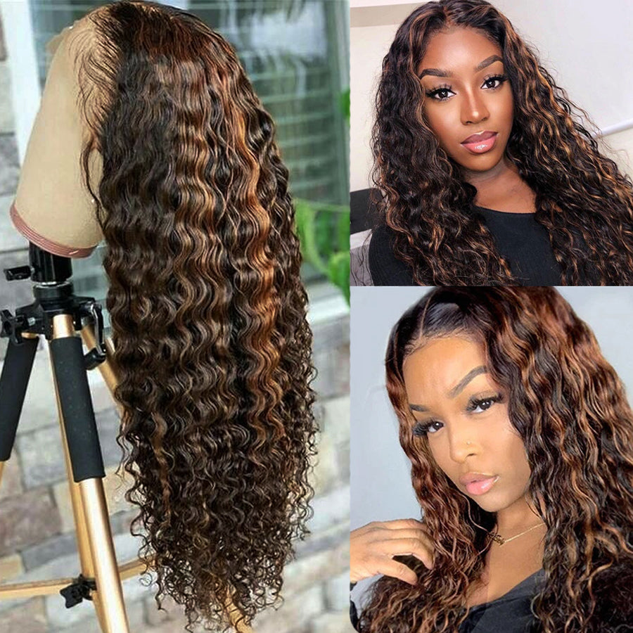 young black woman with highlight curly lace front wig