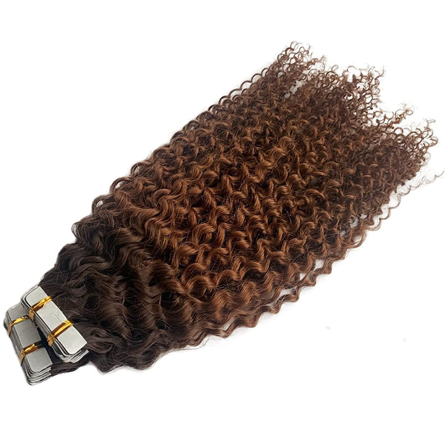 brown ombre jerry curly human hair tape in extensions