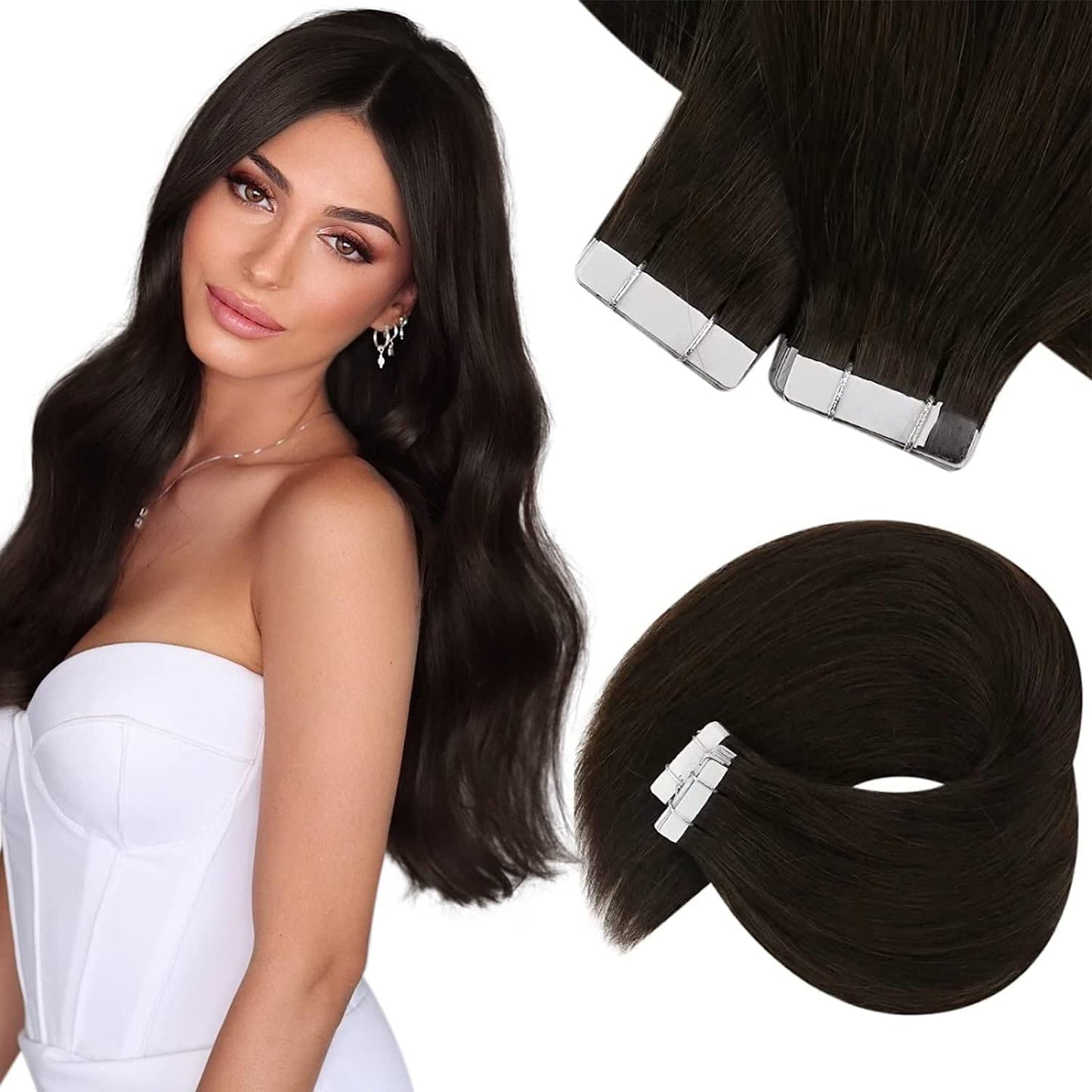 dark brown tape in hair extensions