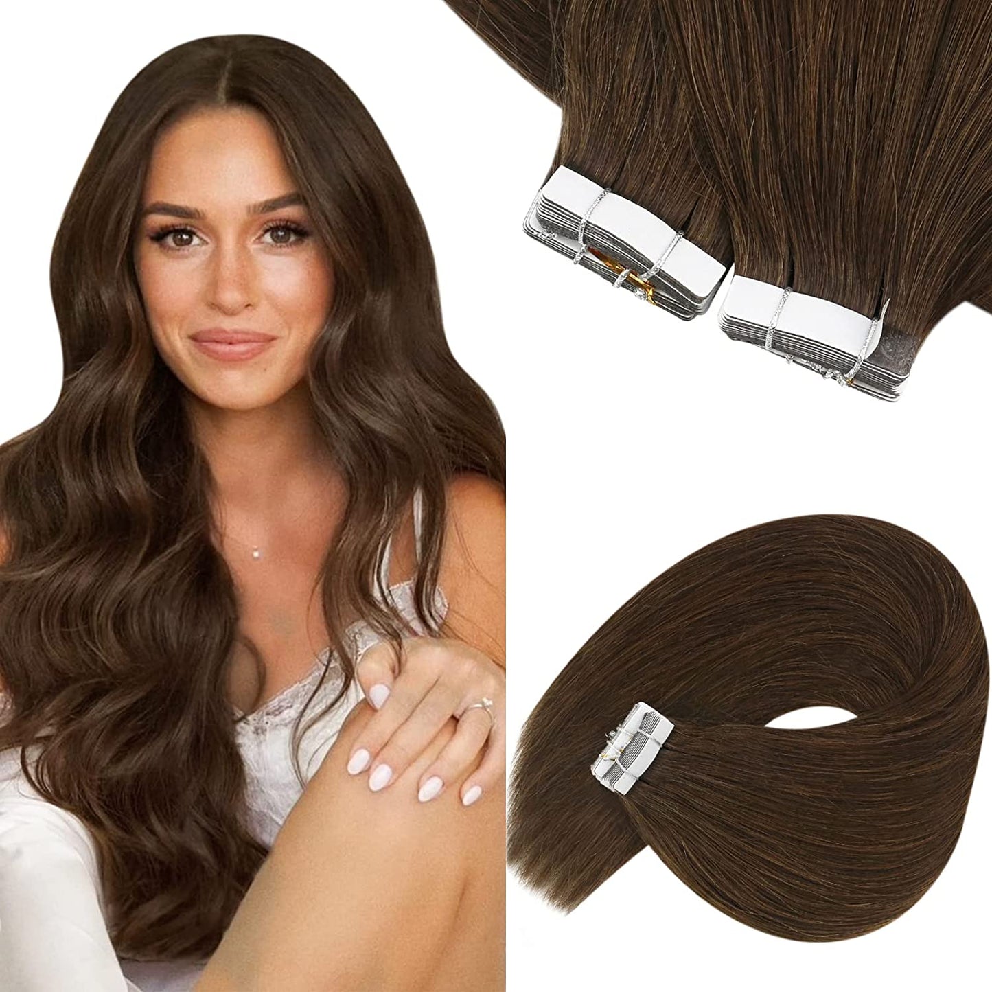 brown human hair tape ins