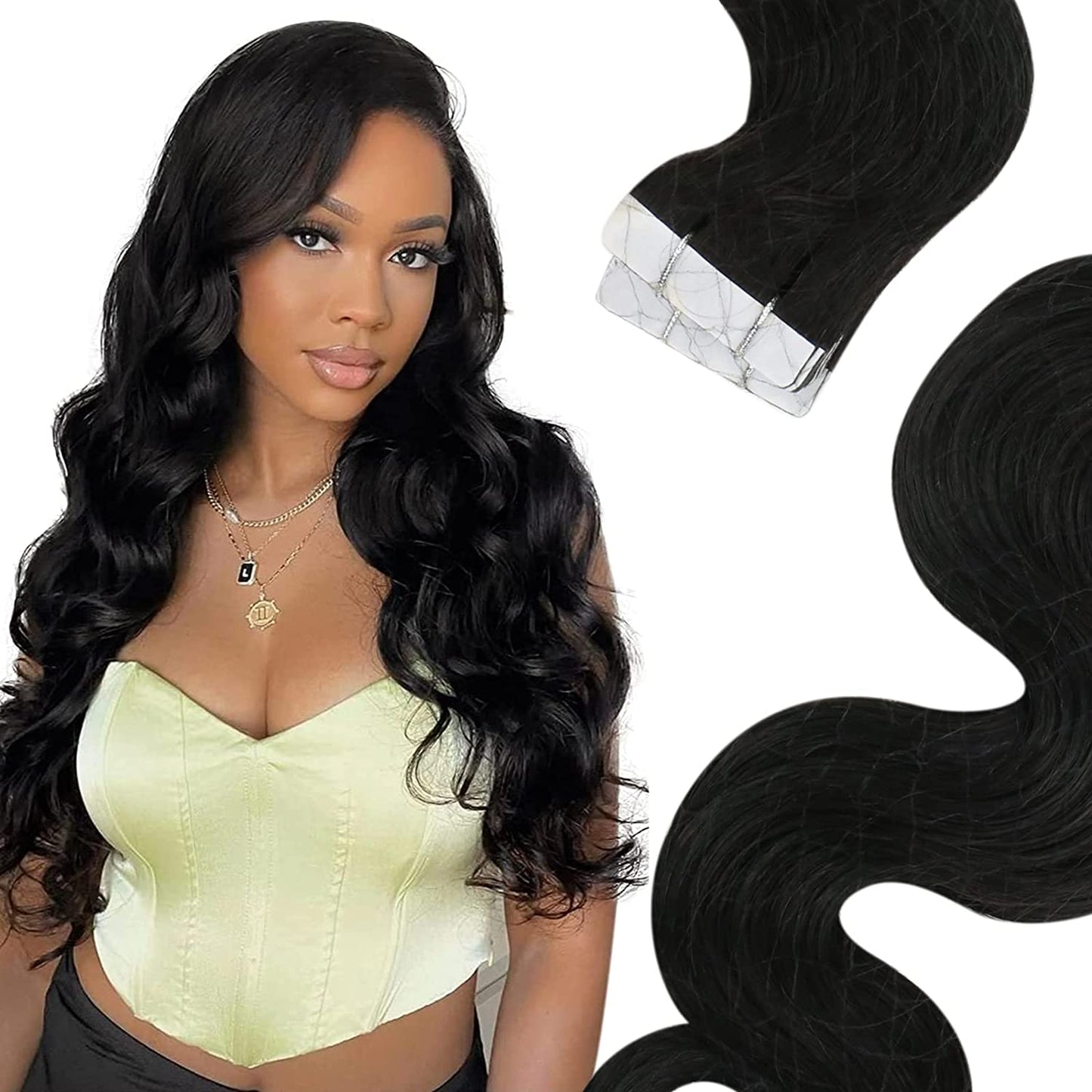 body wave tape in hair extensions