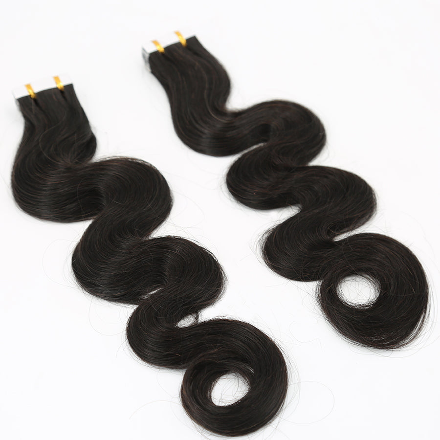 black wavy human hair tape in extensions