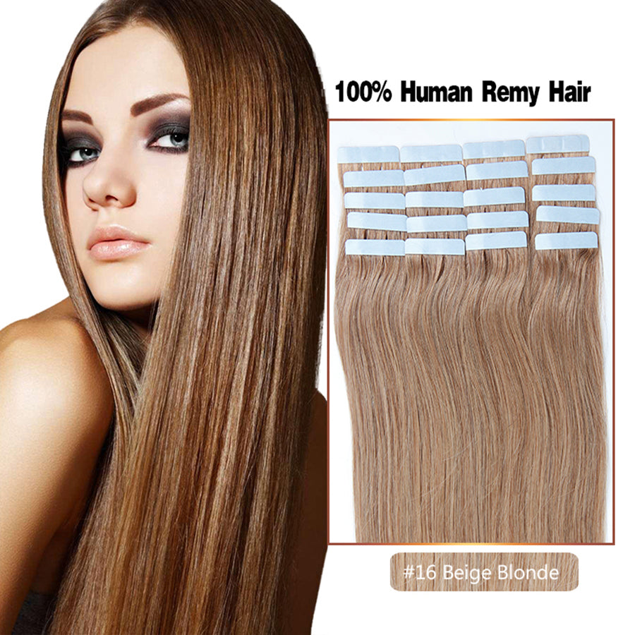 Tape in Human Hair Extensions Straight PU Skin Weft Hair