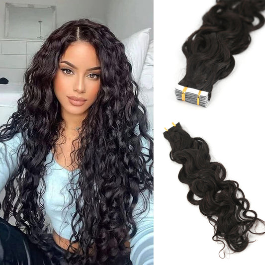 natural wave human hair tape in extensions