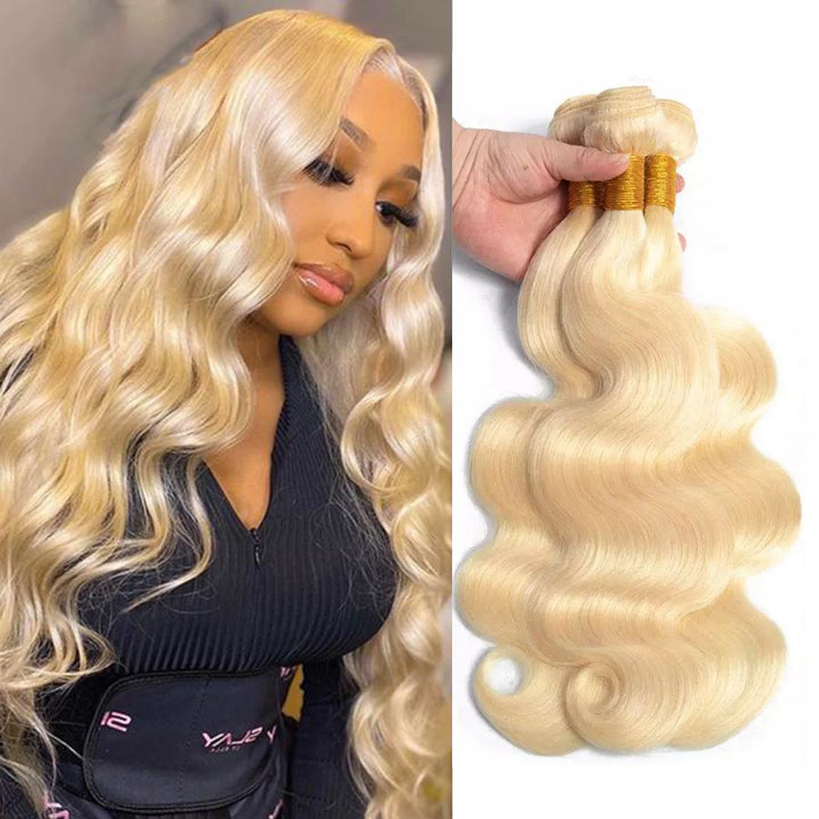 Wavy blond human hair bundles