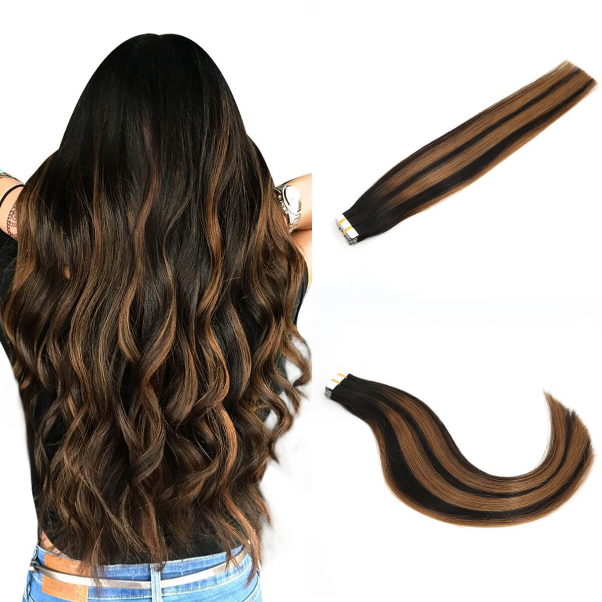 black brown tape in hair extensions