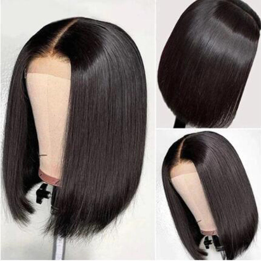 black human hair blunt cut bob wig