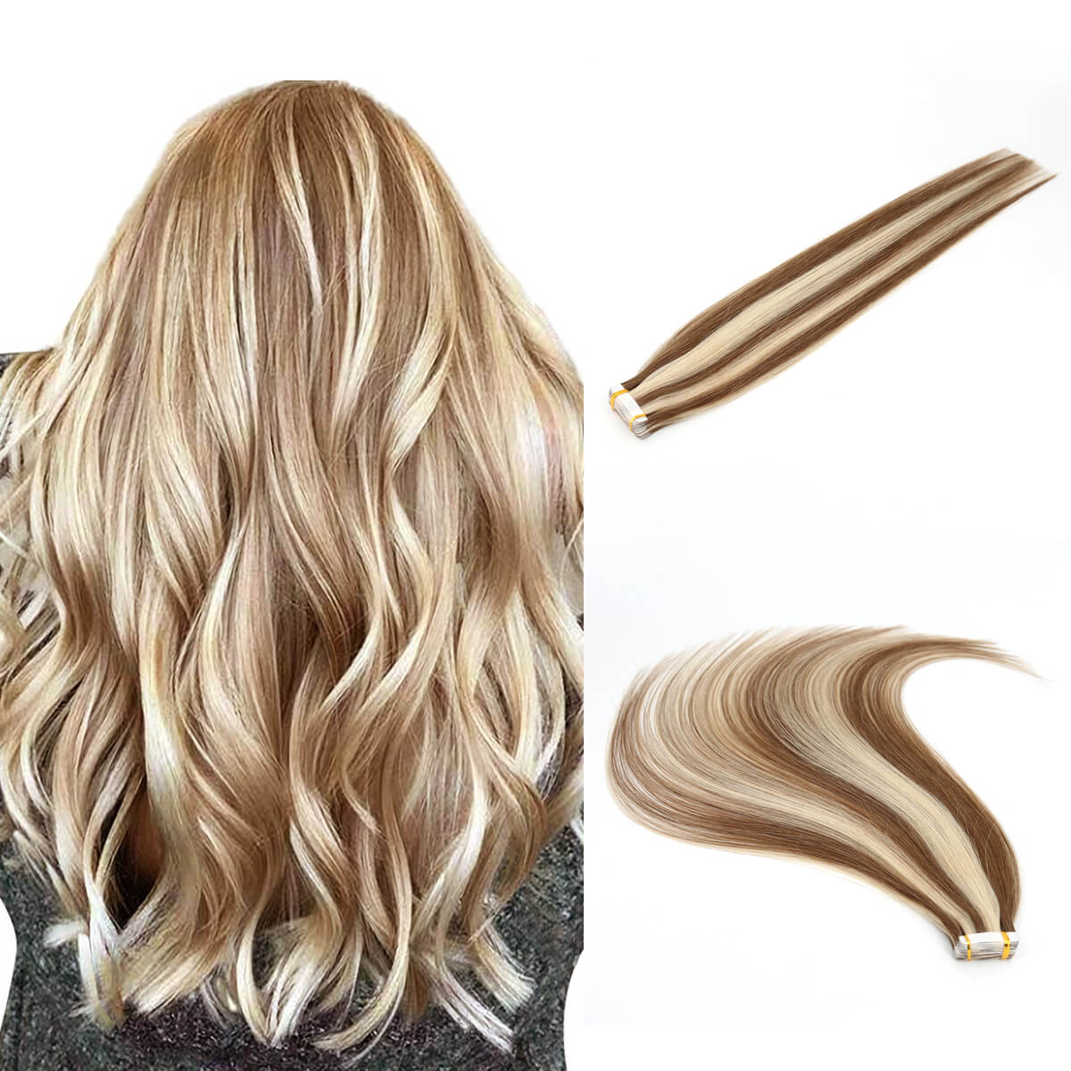 brown blonde human hair tape in extension