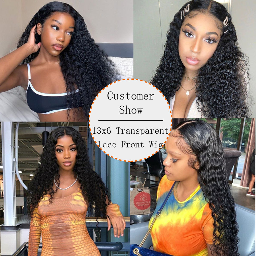 customer with black curly lace front wig