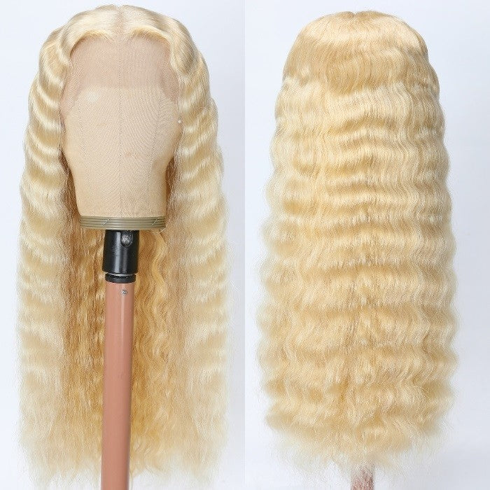 blonde human hair deep wave wig