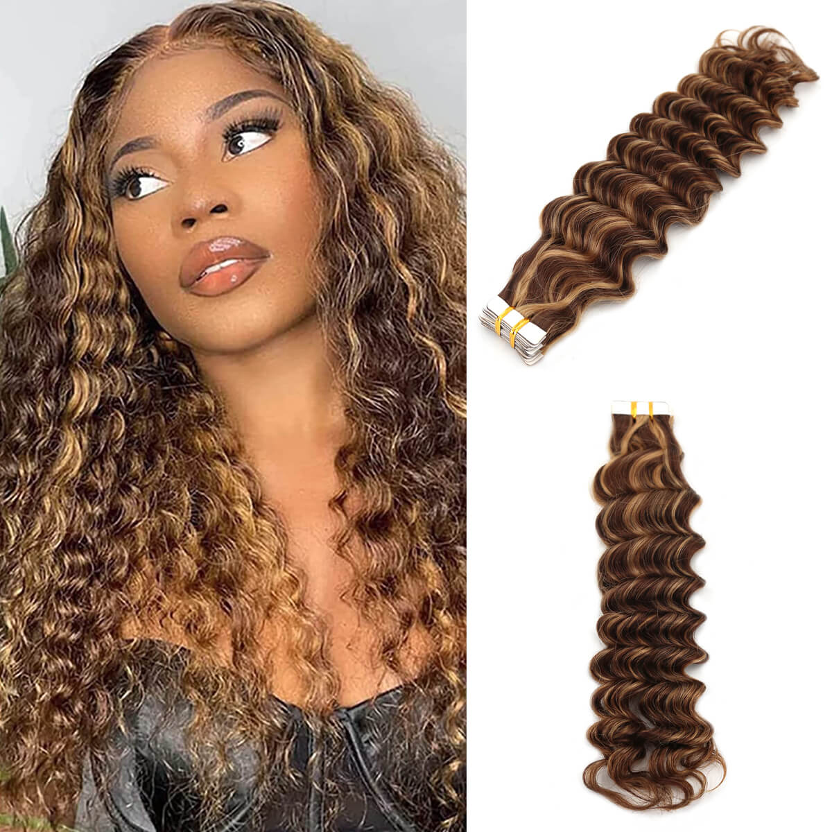 deep wave tape in hair extensions