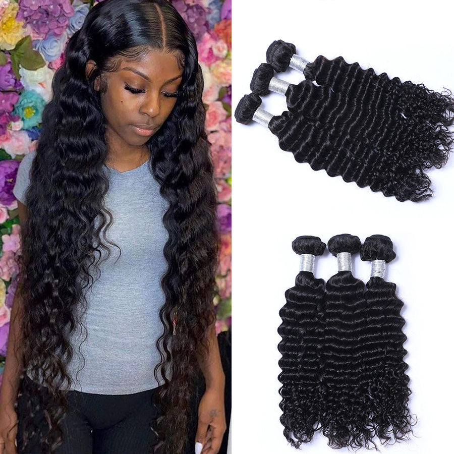 Deep wave human hair bundles