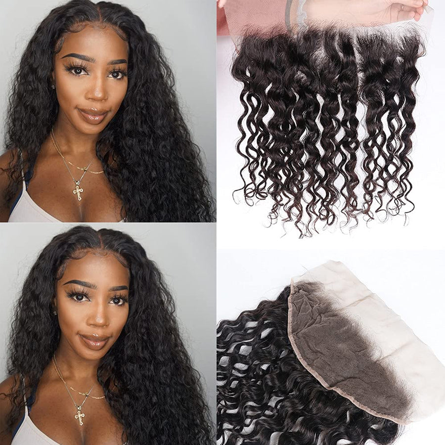 Transparent Lace Frontal Human Hair Water Wave 13x4 Wavy Hairpiece