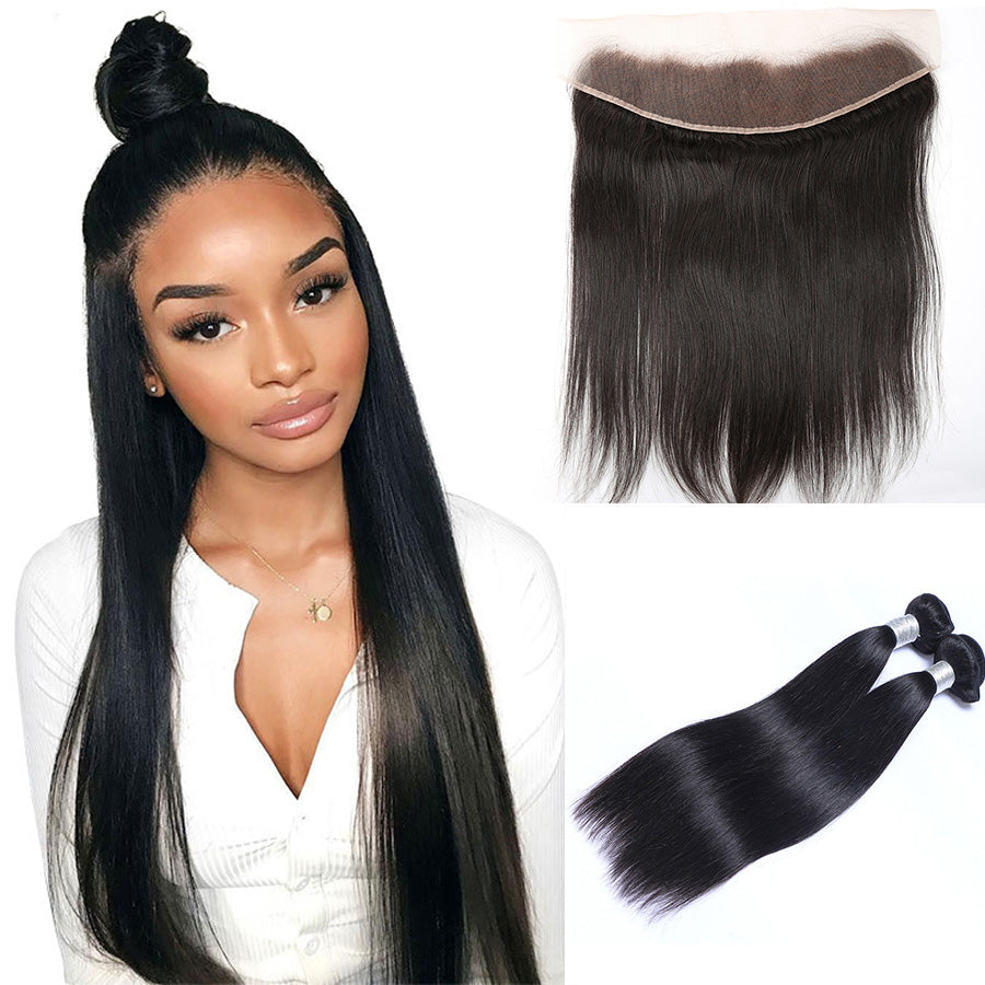 Silky straight hair weave bundles and lace frontal