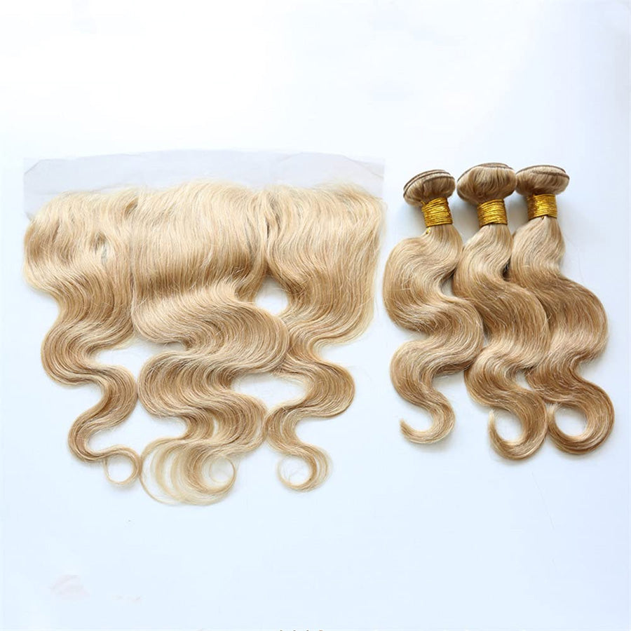 honey blonde human hair bundles with lace frontal