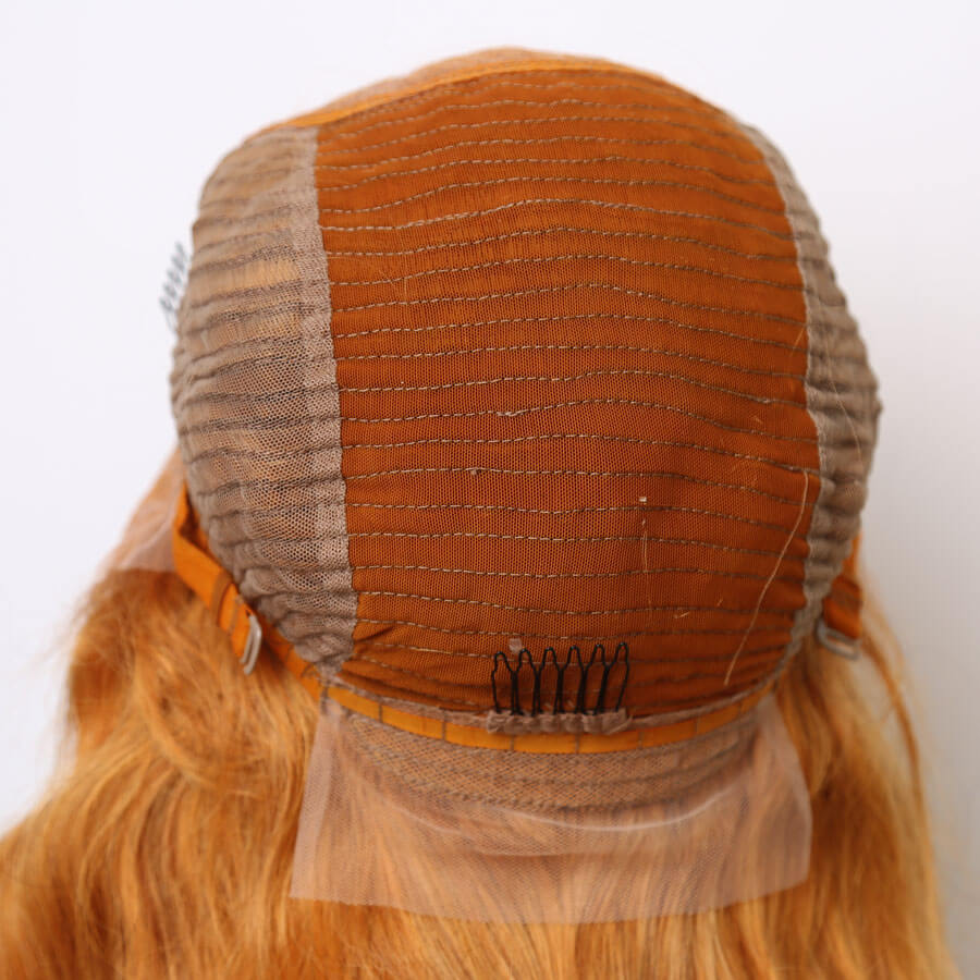 Back of a ginger color wig cap
